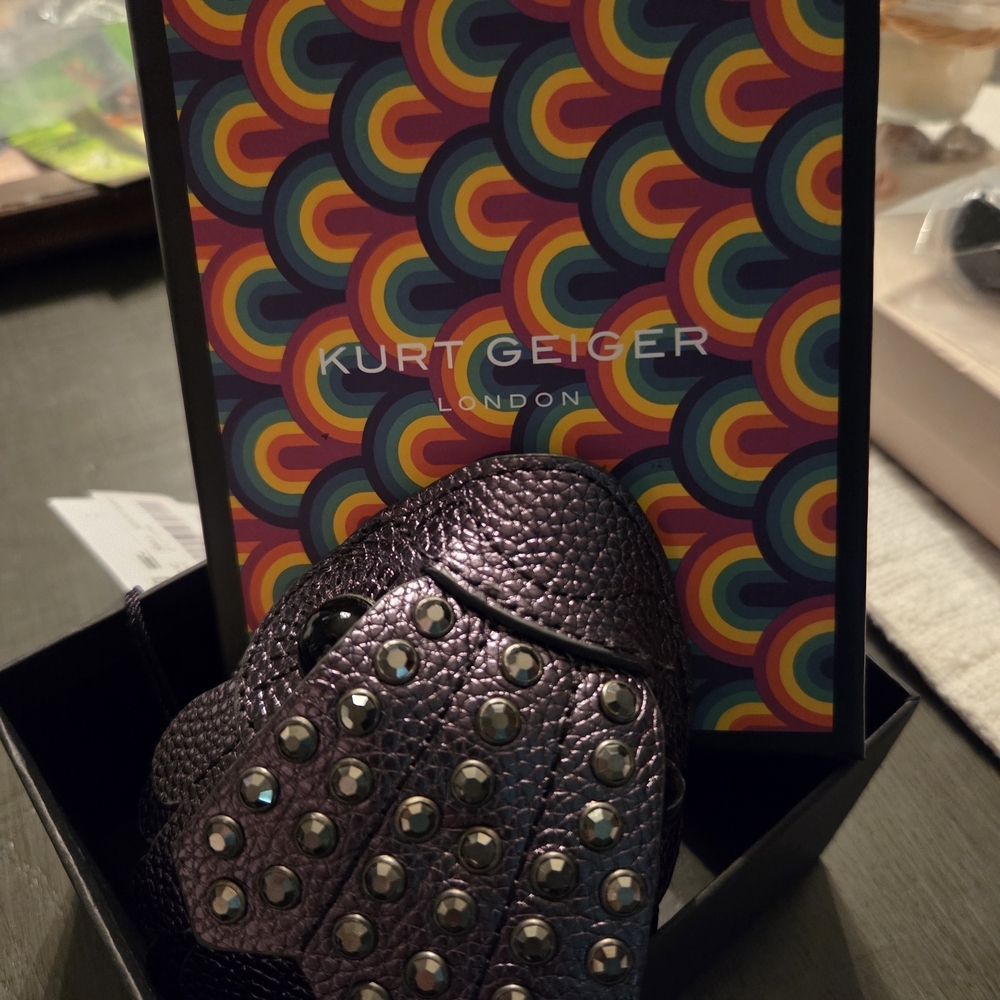 Kurt Geiger Gunmetal metallic Studded Leather Eagle head Bag Charm. NWT